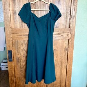 💚Dark Green💚 1940s/1950s style Puff-Sleeve Midi Dress